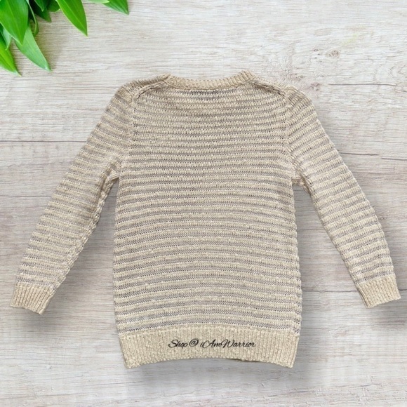 Theory cotton/linen blend open weave nubby striped crewneck sweater - Picture 4 of 8